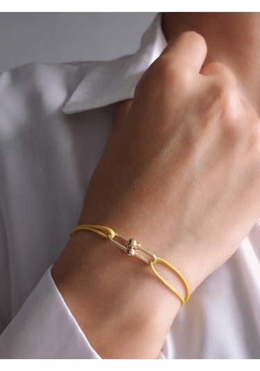 Tiffany Model Deri İpli El Yapımı Gold Sarı Renkli Bileklik Sarı