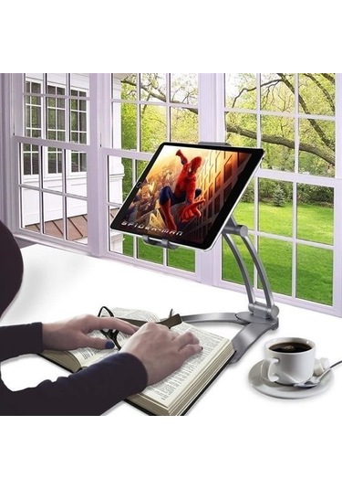 Hobibahçem 360 Derece Dönebilen Mutfak Masaüstü Telefon Tablet Tutucu Ayarlanabilir Esnek Ayaklı Metal Siyah