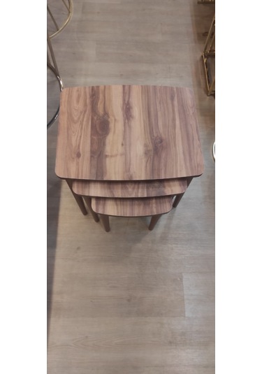 3 Lü Mdf Lam Zigon Sehpa Takımı , Ahşap Zigon Sehpa Amalfi Cevizi