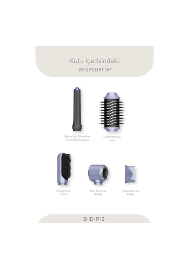 Sinbo SHD-1719 Pro Airwrap Compact Uzun Multi-styler Hava Üfleme 5in1 Saç Şekillendirici Bldc Motor Mor