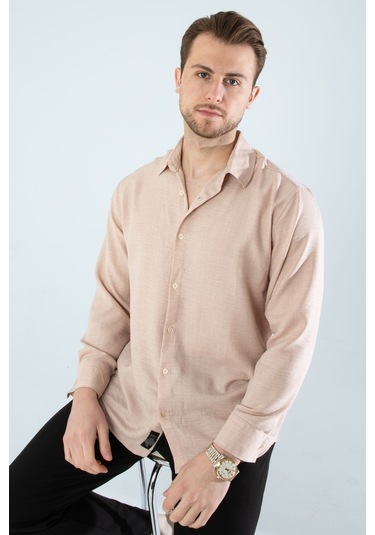 Rahat Kesim Keten Dokulu Gömlek Vizon