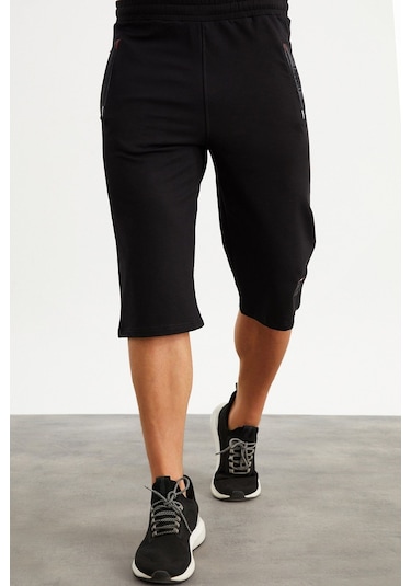 201762 Cep Nakış Detaylı Siyah Erkek Kapri-Siyah