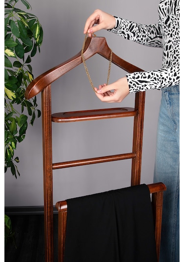 İkili Dilsiz Uşak Koyu Kahverengi Masif Ahşap Palto Ceket Cüppe Ahşap