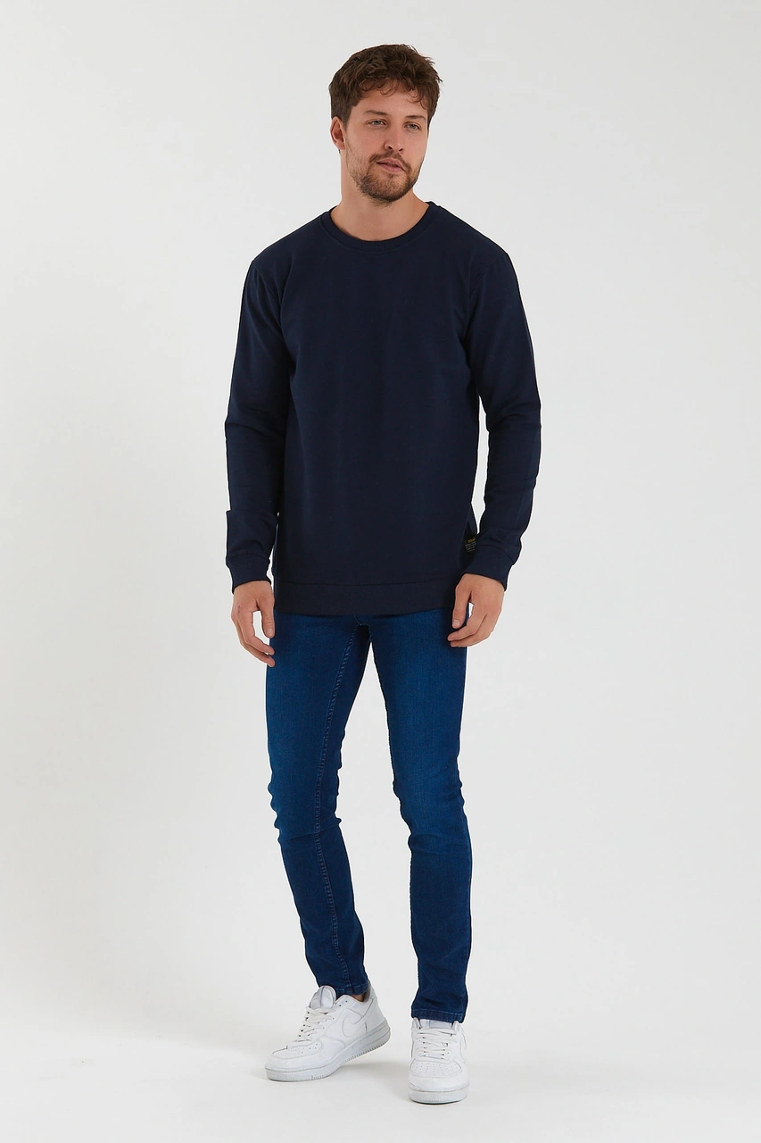 Veaven Erkek Lacivert Bisiklet Yaka Slim Fit Sweatshirt Lacivert