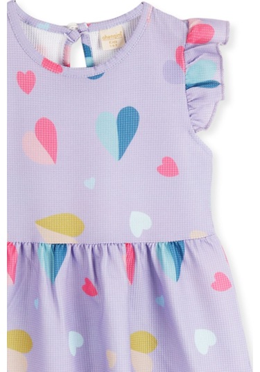 Ahengim Kız Çocuk Kalp Desenli Elbise Ak2406 Lila