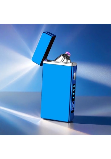 Willowhaven Mavi Ve Siyah Usb Şarjlı Rüzgar Geçirmez Plazma Çakmak Led El Feneri Mavi