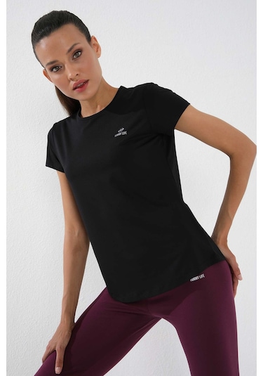 Tommy Life Siyah Basic Kısa Kol Standart Kalıp O Yaka Kadın T-shirt - 97144 Siyah