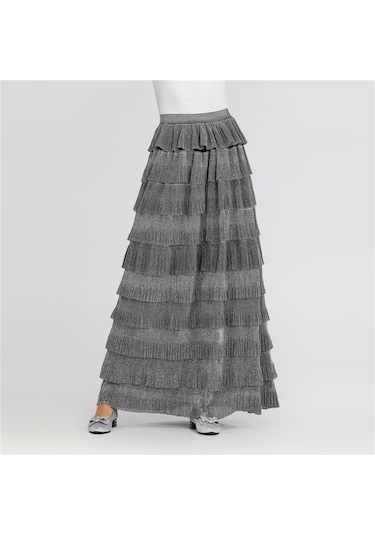 Kadınlar İçin Şık Parlak Pasta Eteği Gri