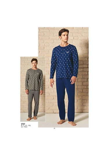 Pijadore Erkek Gri Pamuklu Uzun Kollu Pamuklu Pijama Takımı 1757 Gri