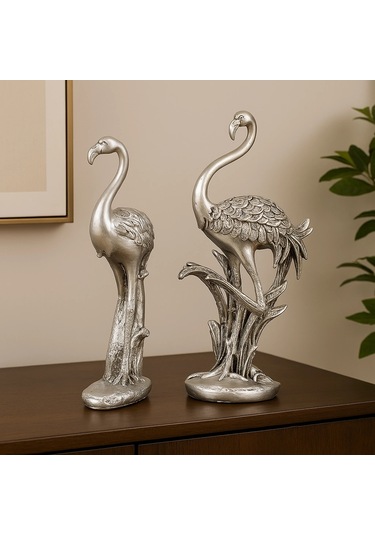 Gold Ve Gümüş Renk Flamingo Biblo Seti 2 Li 45x18