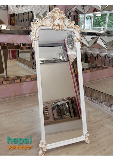Vintage Madam Model Beyaz Altın Renk Varaklı Boy Aynası (443022270) Beyaz