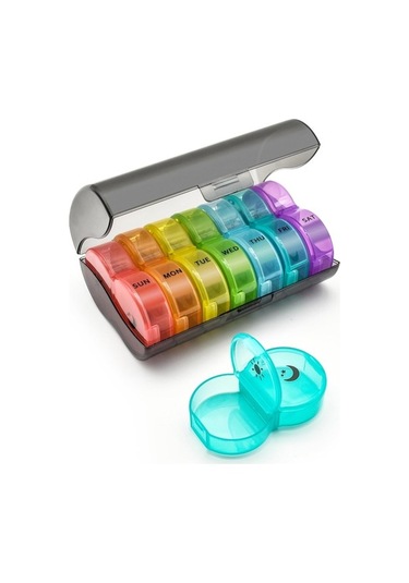 Jianan Haftalık Günde 2 Kez Ilaç Kutusu, Büyük 7 Günlük Hap Kutusu, Günlük Vitamin Kutusu İlaç Kutusu, Ilaç Takviyeleri Için Am/pm Hap Kapıları Balık Yağı Sıyah Renkli Beyaz