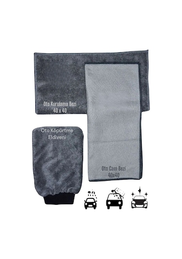 Hrpak Mikrofiber Oto Yıkama Araba Kurulama Seti 3'lü
