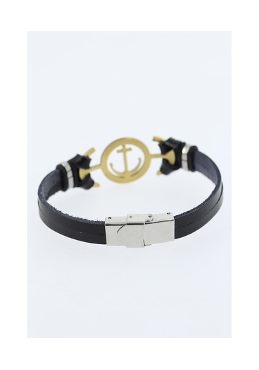 Gold Renk Deniz Çapası Figürlü Metal Aksesuarlı Siyah Renk Deri E Çok Renkli