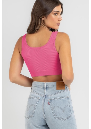 Madmext Pembe Askılı Basic Crop Top Bluz Mg1757-pembe Pembe