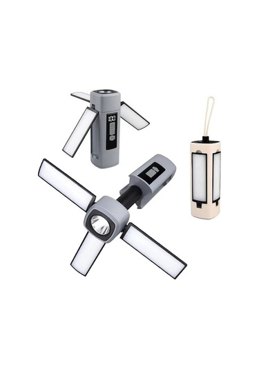 Çok İşlevli Şarj Edilebilir Taşınabilir Teleskopik Katlanır Kamp Feneri Çadır Lambası Açık Gri Açık Gri