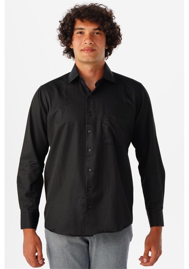 SÜVARİ Siyah Regular Armürlü Klasik Yaka Gömlek Siyah