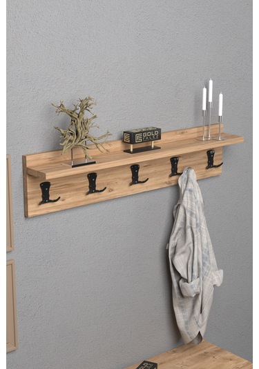 Askılık Duvar Elbise Askılığı Portmanto 80 Cm Ceviz Düz Kahverengi