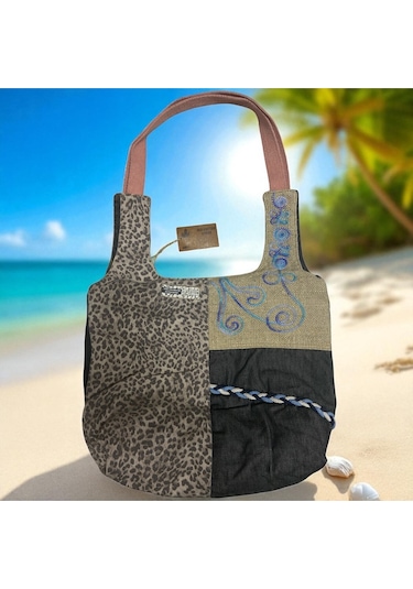 Vintage Renkli Salaş Etnik Orta Boy Plaj Günlük Kadın Kol Omuz Çantası 34 Cm X 37 Cm GRİ