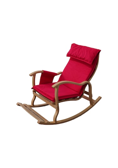 Enda Home Verona Minderli Ahşap Sallanan Sandalye Doğal Ahşap Gürgen Dinlenme Koltuğu Kırmızı