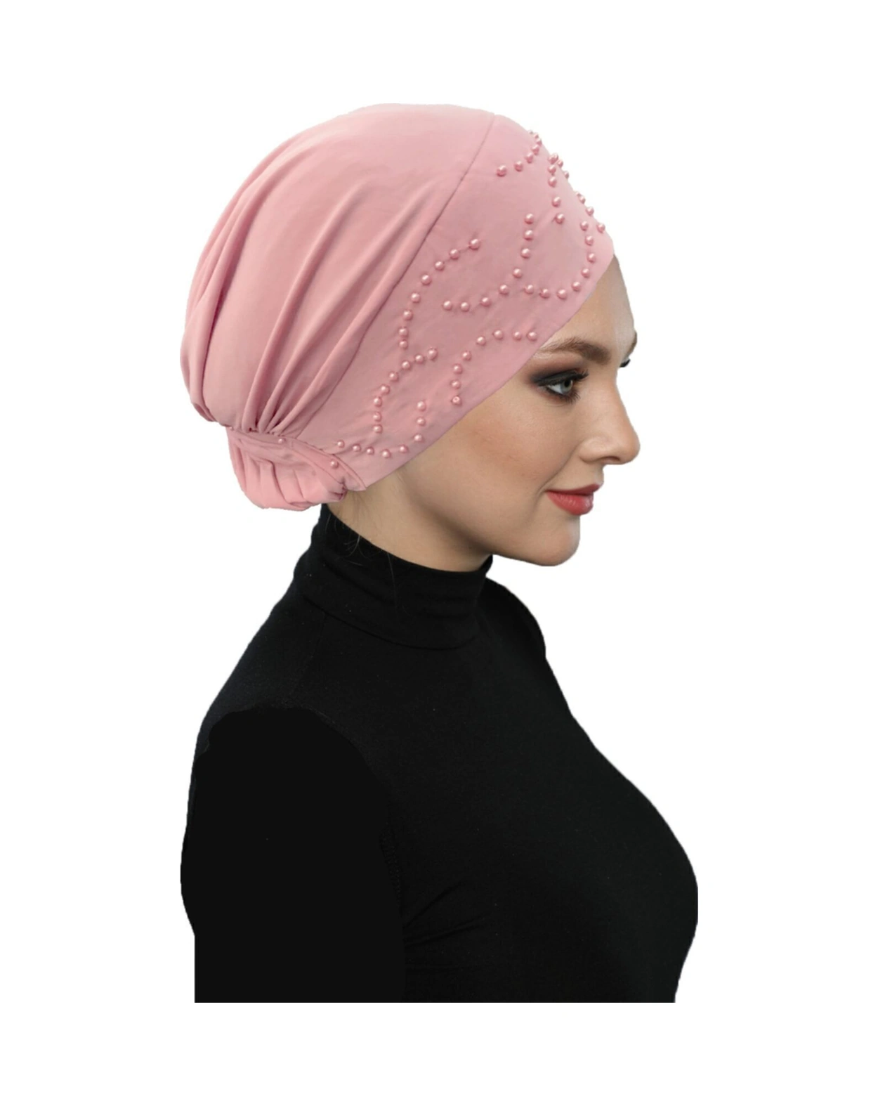 Topuzlu Pudra Hazır Türban Tesettür Bone Pudra