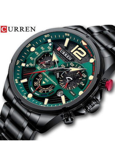 Curren 8395 Çelik Kayışlı Quartz Kol Saati Siyah - Yeşil