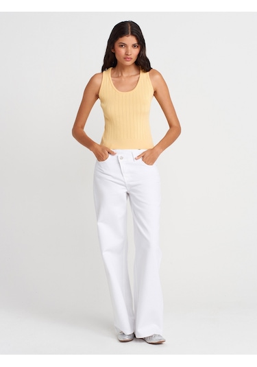 Dilvin 10759 Fitilli Ajurlu Triko Bluz-sarı Sari