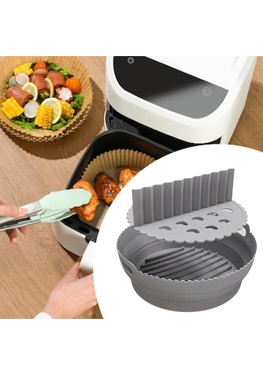 Homyl Katlanabilir Silikon Hava Fritöz Astarı Yedek Yuvarlak Bölücülü Gri