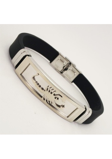 Beyaz Akrep Figürlü Kauçuk Çelik Erkek Bileklik Çelik