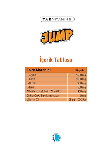 Jump 30 Saşe L-arjinin, L-ornitin, L-lizin, Alfa Gpc