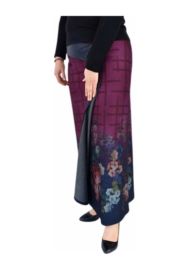 Kadın Uzun Etek Deri Kombinli Bglsz16k206 Vişne