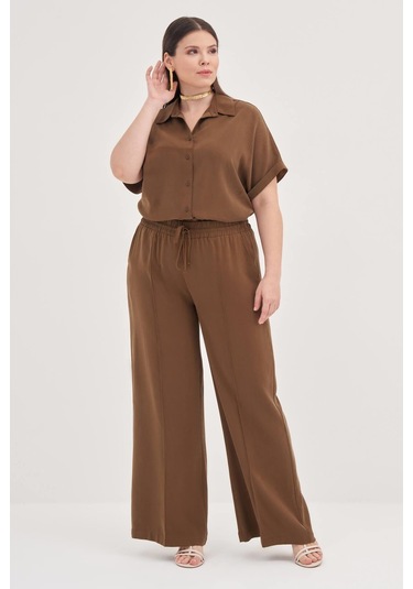 Beli Lastikli Cepli Palazzo Pantolon-1799 Kahverengi