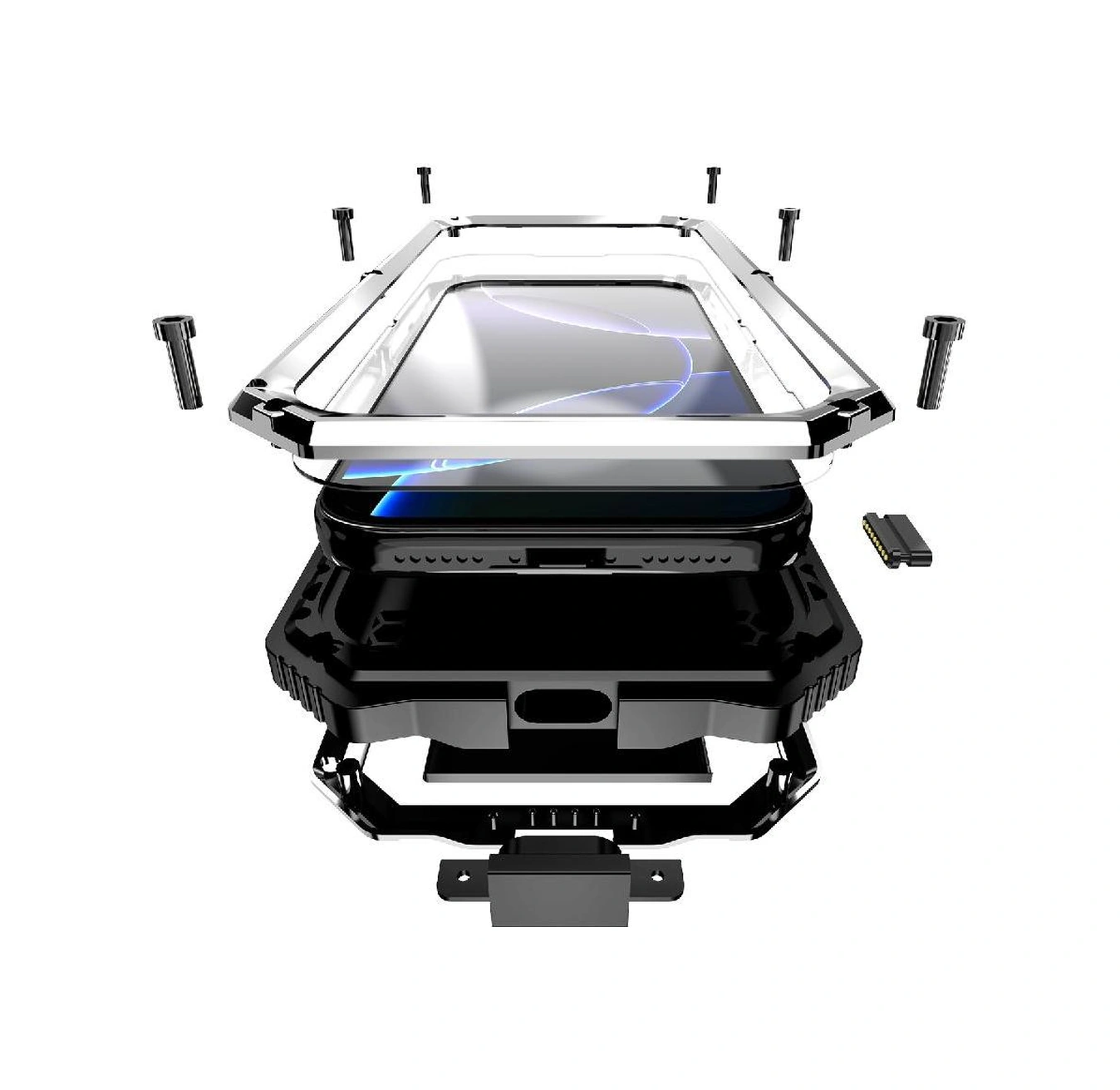 İphone 17 Pro Max İçin Metal Kılıf 360 Tam Vücut Koruyucu Kapak Standlı Ağır Hizmet Dayanıklı Şok Geçirmez Cam Ekran Koruyucu