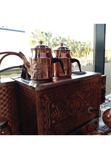 Binbir Trend Işlemeli Battal Boy Bakır Kahveci Demliği 2.3 L Bakır