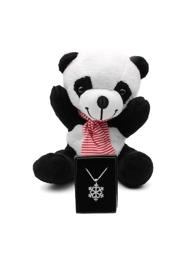 Tatlı Peluş Panda & Kar Tanesi Kolye Hediye Seti