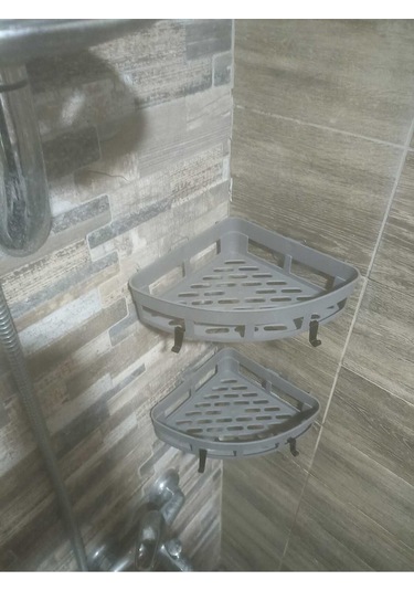 Gri Yapışkanlı Duş Banyo Mutfak Köşesi Sabunluğu Takım Gri