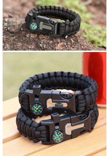 Buffer 5'i 1 Arada Çok Fonksiyonlu Hayatta Kalma Bilekliği Pusula, Düdük, Çakmak Taşı Ve Şemsiye İpi Bileklik Renkli Çok Renkli