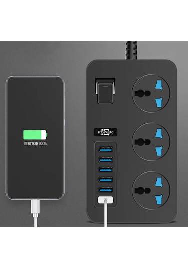 3000w 3 Ac Çıkışları Ve 6 Usb Şarj Portu Akım Korumalı Grup Priz
