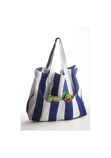 Kadın Kanvas 2 Cepli Günlük Renkli Plaj Omuz Çantası Mavi Karışık Renk