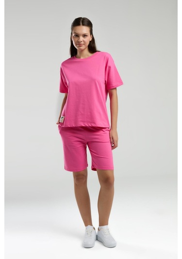 Roly Poly Kadın Bisiklet Yaka Kısa Kollu Bermuda Şortlu Pijama Takım Fuşya