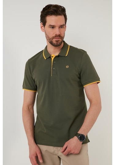 Buratti % 100 Pamuk Düğmeli Regular Fit Erkek Polo Yaka T Shirt 5902118 Haki-Sari