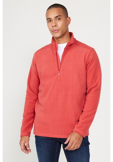 AC&Co / Altınyıldız Classics Anti-pilling Tüylenme Yapmayan Standart Fit Dik Yaka Polar Erkek Sweatshirt Mercan