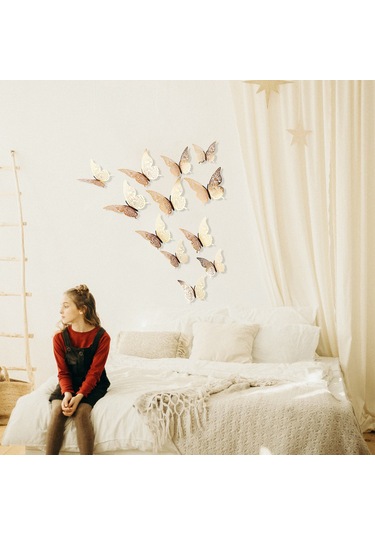 Maiyame Altın 3d Kelebek Duvar Sticker, Ev Dekorasyonu, Oturma Odası, Çocuk Odası, Dıy立体装饰贴, Parlak Kağıt Malzeme Altın