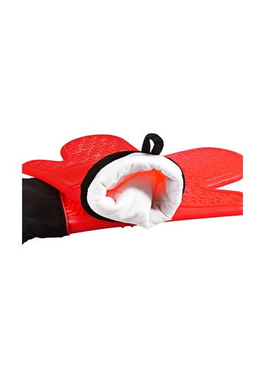 Leezsing Kırmızı Silikon-pamuk Fırın Eldiveni - 300 C Isı Dayanıklı, Kaymazsız, Ev Fırını Ve Mangal İçin Kırmızı