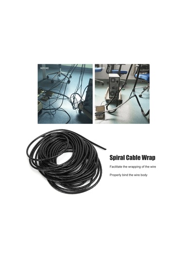 Teltree Bilgisayar Odası Kablosu Düzenleyici - Esnek Spiralli Kılıf - Siyah - Φ16mm Çap - 4 Metre Uzunluk - Kabloları Düzene Sok Ve Korumak İçin