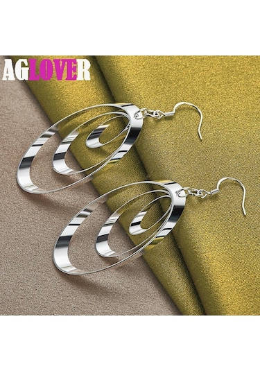 925 Ayar Gümüş Üç Yuvarlak Daire Damla Küpe Charm Takı