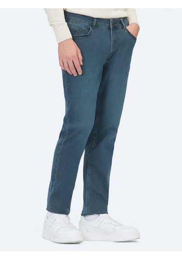 Petrol Slim Fit Denim Pamuk Karışımlı Pantolon Petrol