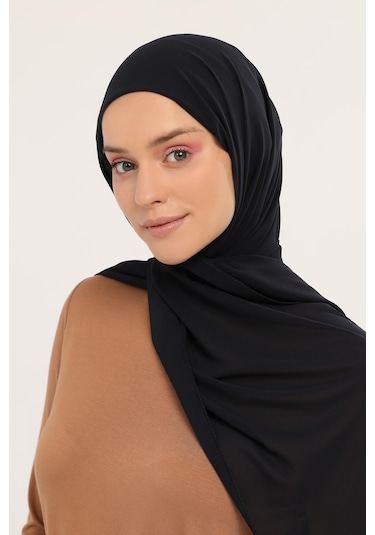 Hazır Pratik Lüks Geçmeli Lastikli Boneli Şifon Şal Lacivert