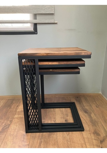 Valensiya Tekerli Doğal Ahşap Zigon Sehpa Siyah