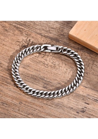 Novahub Gümüş Erkek Paslanmaz Çelik 8 Mm Link Zinciri Miami Küba Bilezikler Erkek Erkek Hediyeler İçin Takı Uzunluğu 19 Cm/20 Cm/21 Cm 23cm Gümüş Gümüş